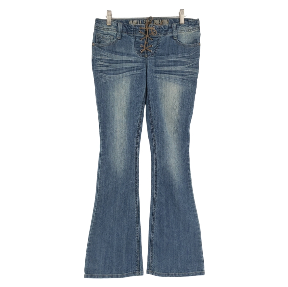 Vanilla Star Lace Front Jeans Size 7 Medium Blue Flare Festival Ready